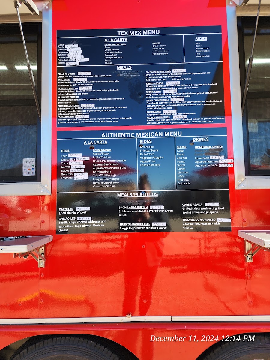 Taqueria cinco de mayo menu board