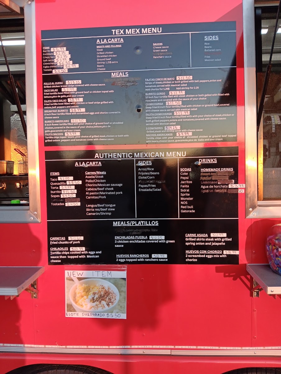 Taqueria cinco de mayo menu board