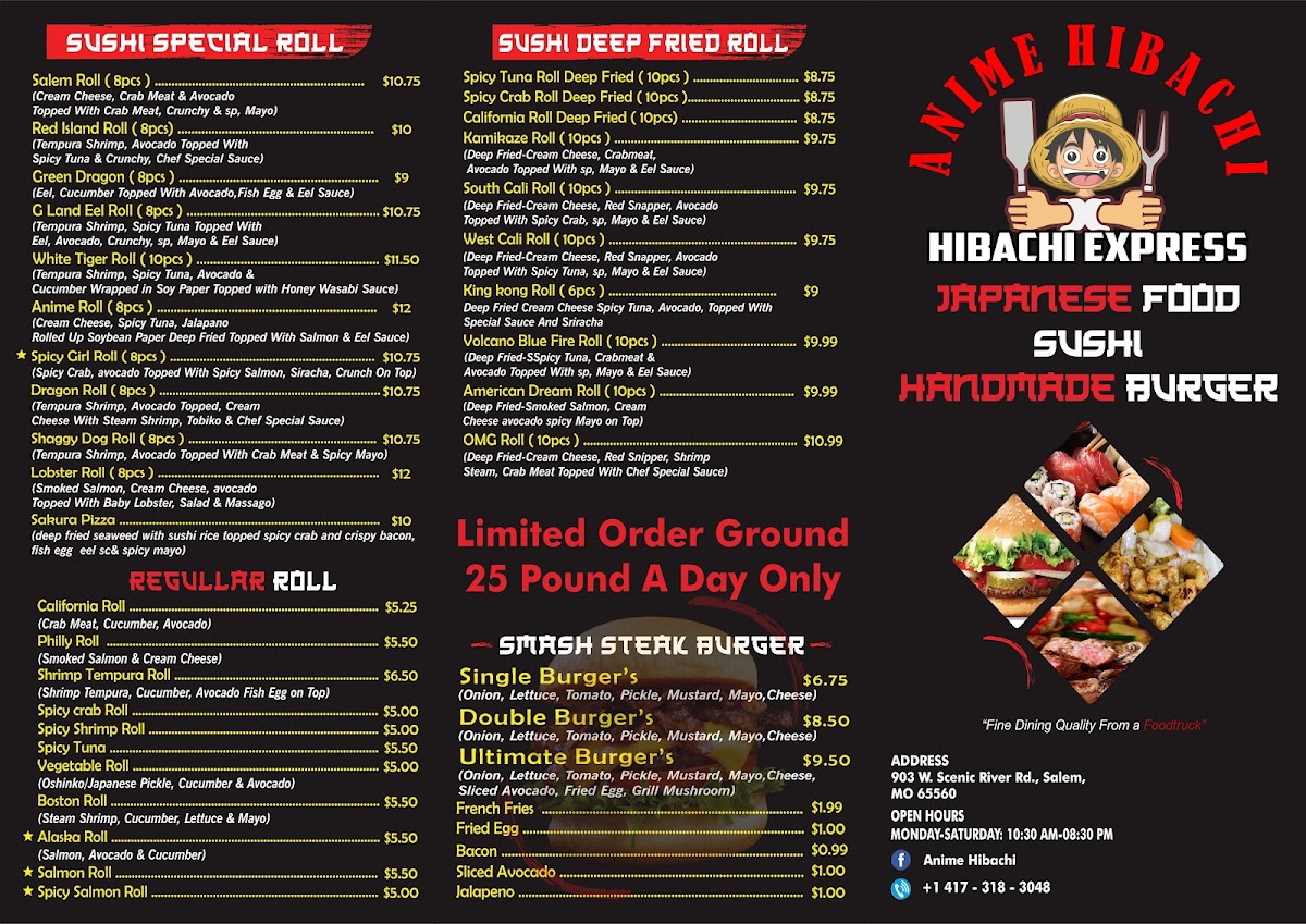 ANIME HIBACHI menu board