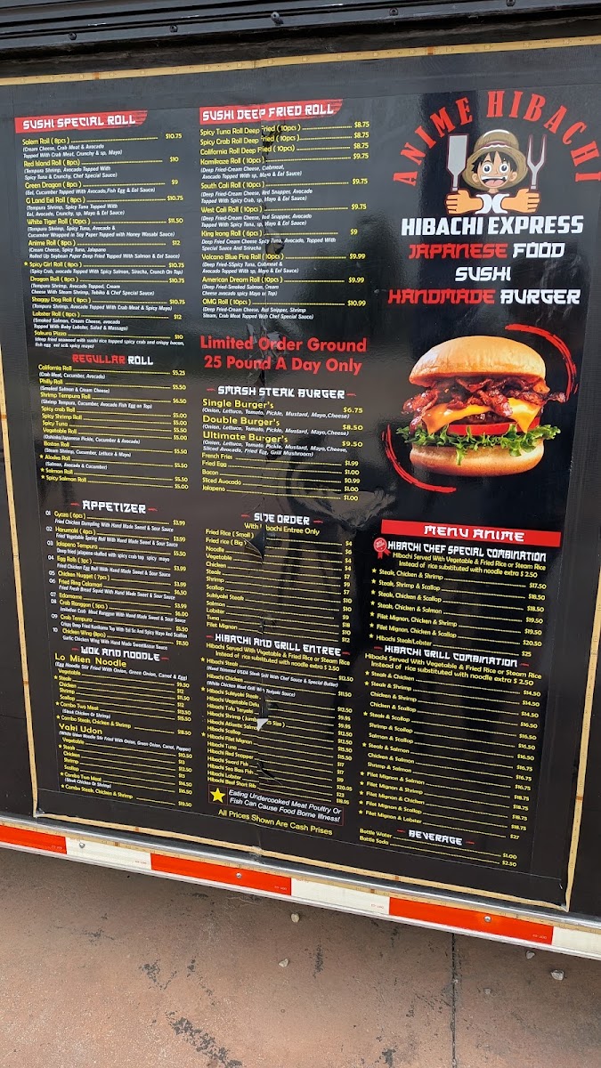 ANIME HIBACHI menu board