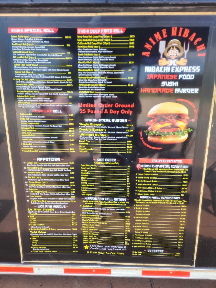 ANIME HIBACHI menu board