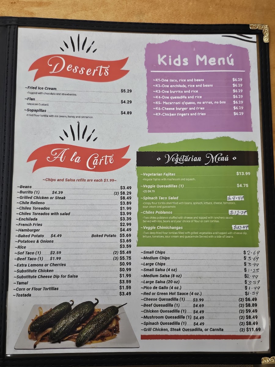 El Fogón Mexican Grill LLC menu board