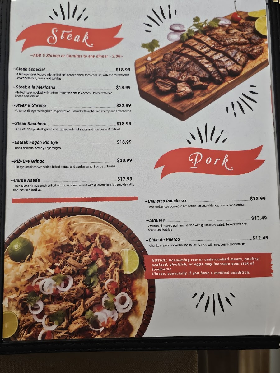 El Fogón Mexican Grill LLC menu board