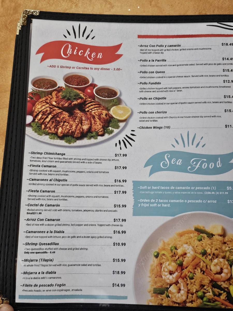 El Fogón Mexican Grill LLC menu board