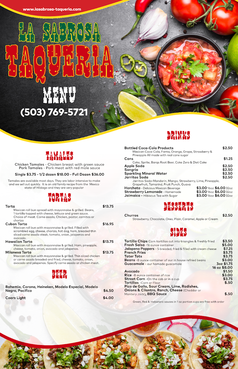 La Sabrosa Taqueria menu board