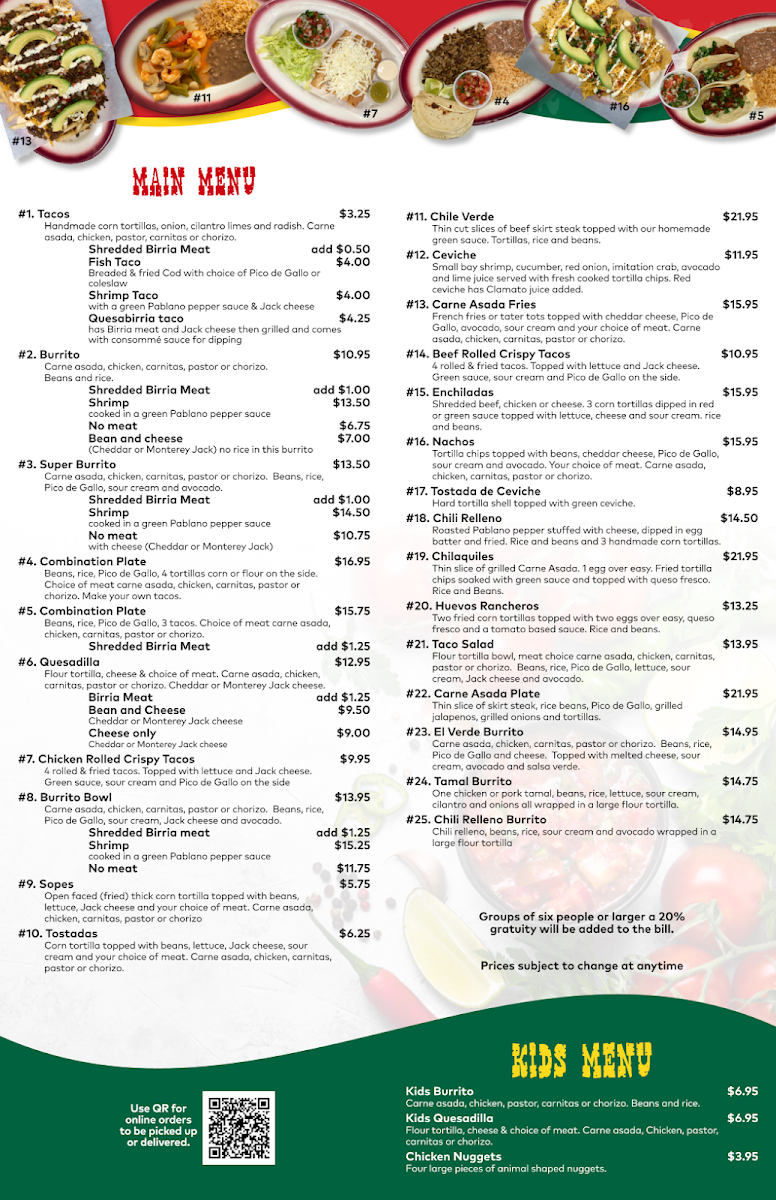 La Sabrosa Taqueria menu board