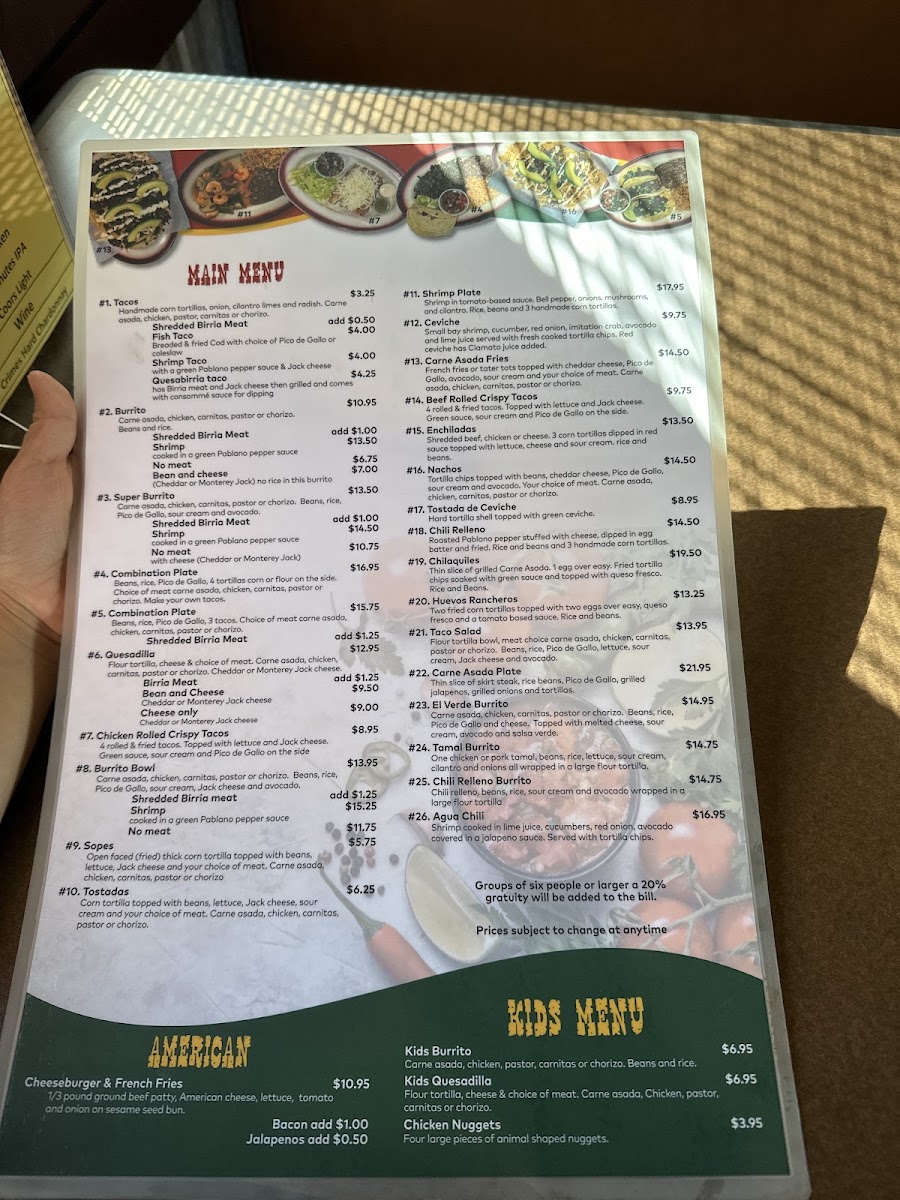 La Sabrosa Taqueria menu board