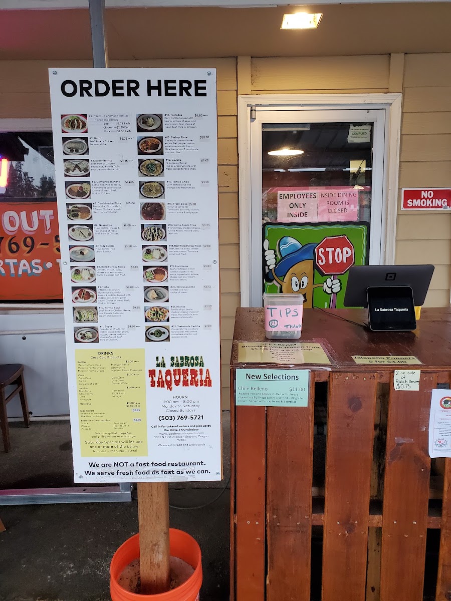 La Sabrosa Taqueria menu board