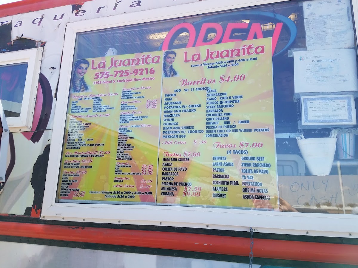 El Chihuas Food Truck menu board