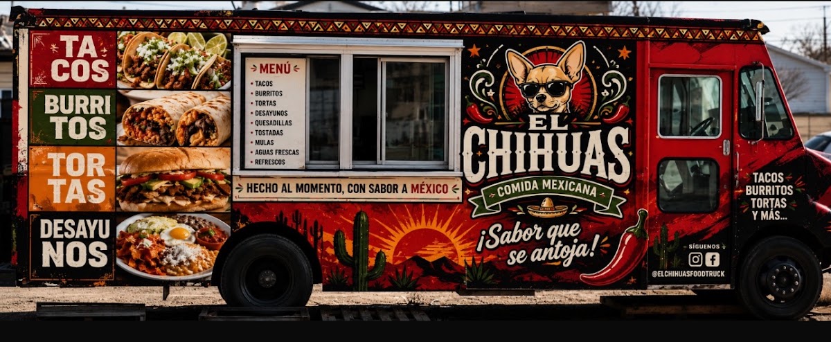 El Chihuas Food Truck menu board
