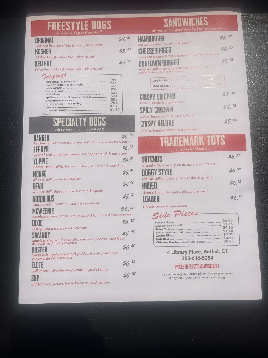 Dogtown menu board