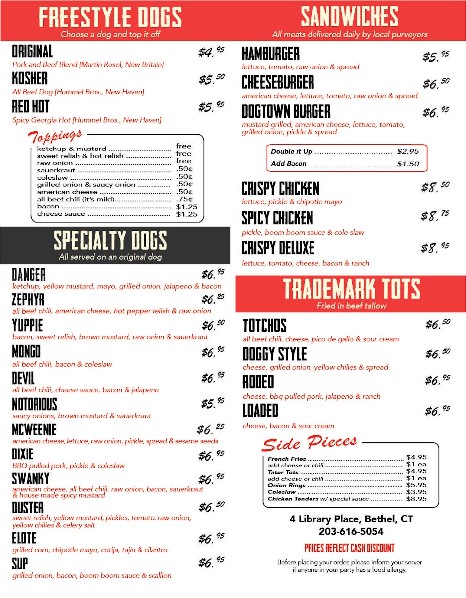Dogtown menu board