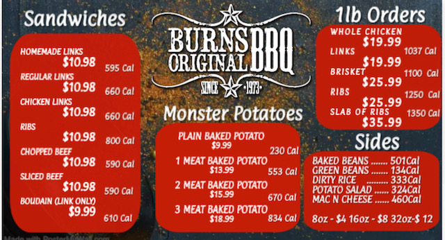 Burns Bistro menu board