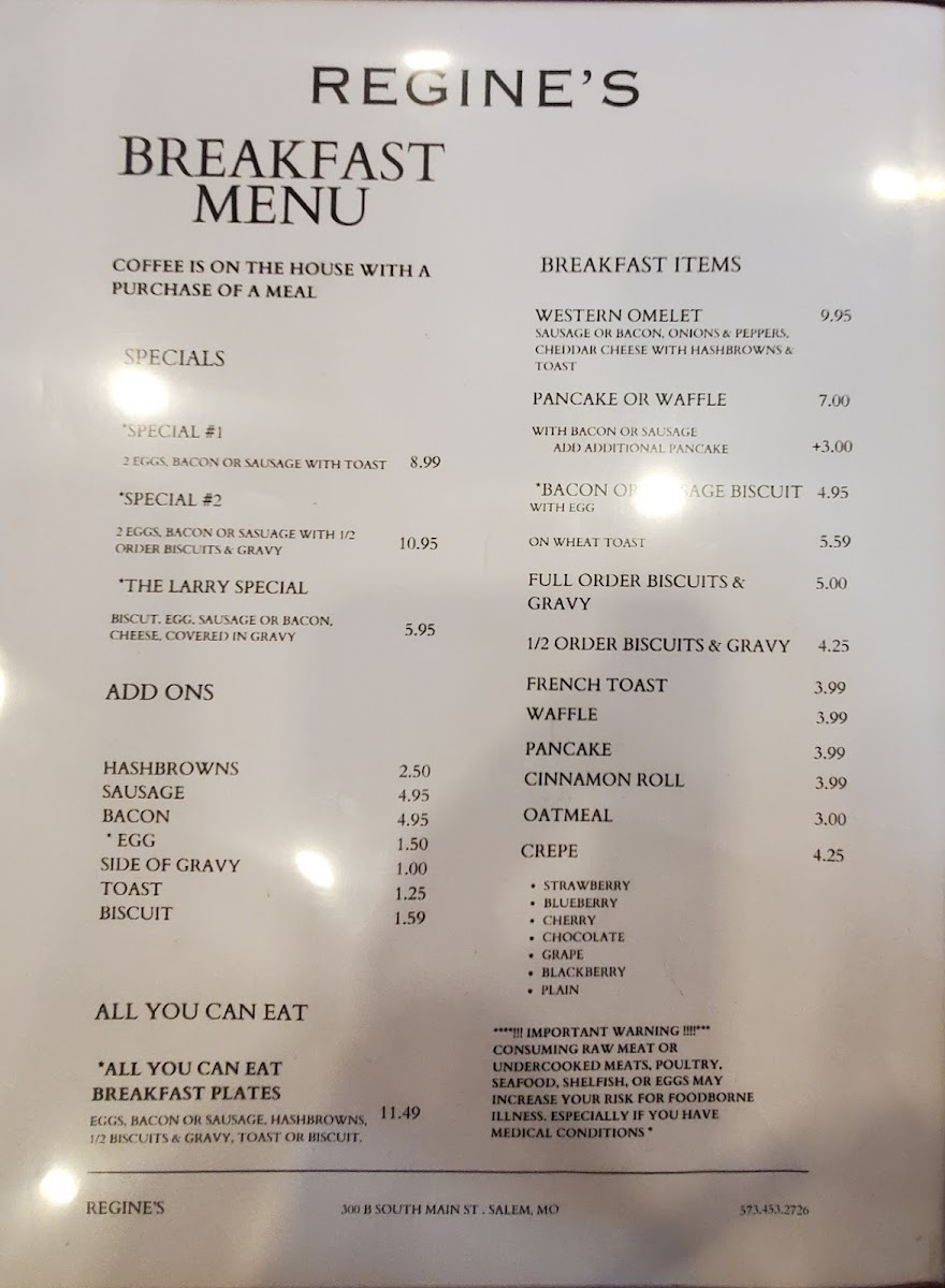 Regine's Common Kitchen menu board