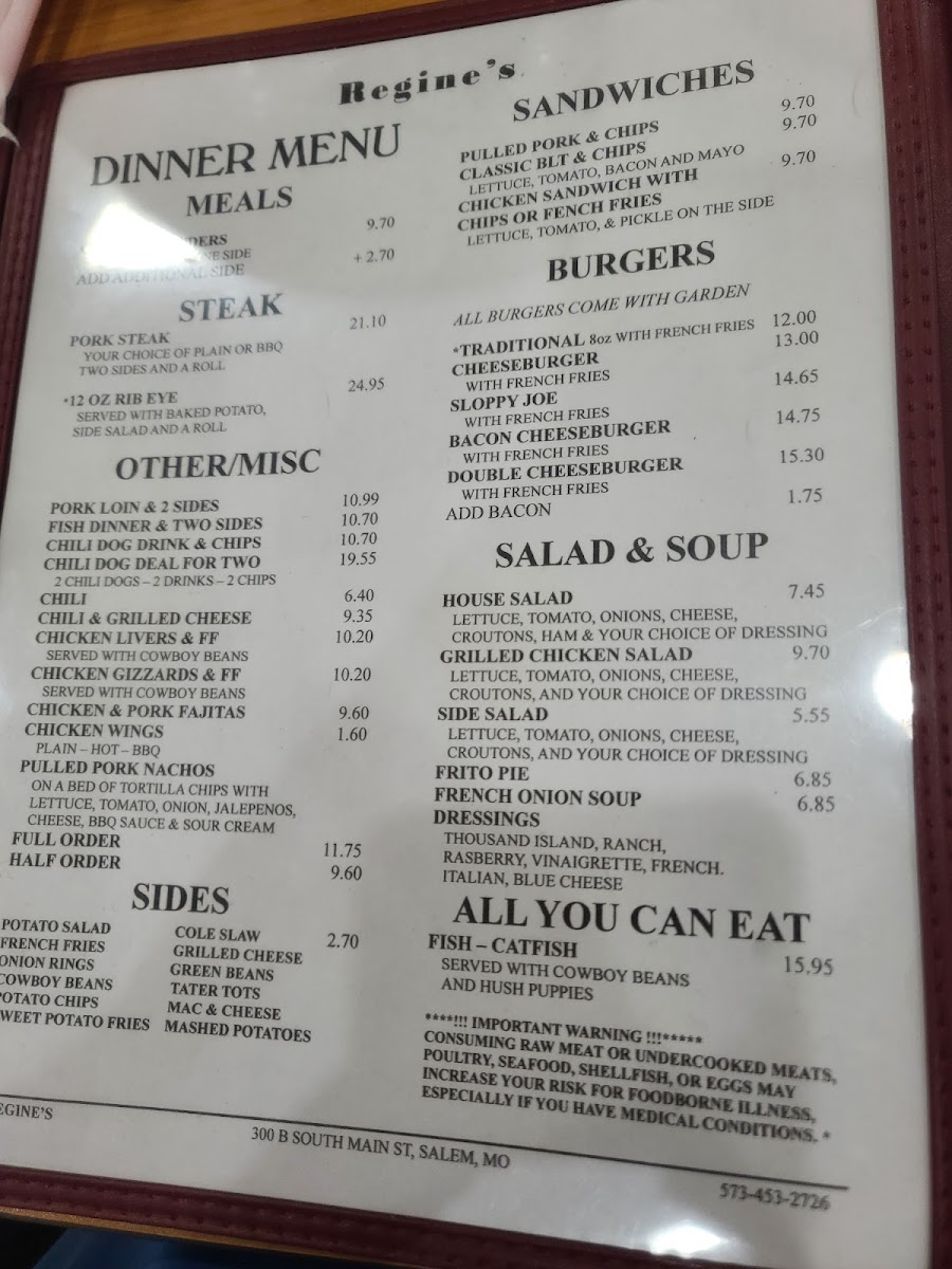 Regine's Common Kitchen menu board