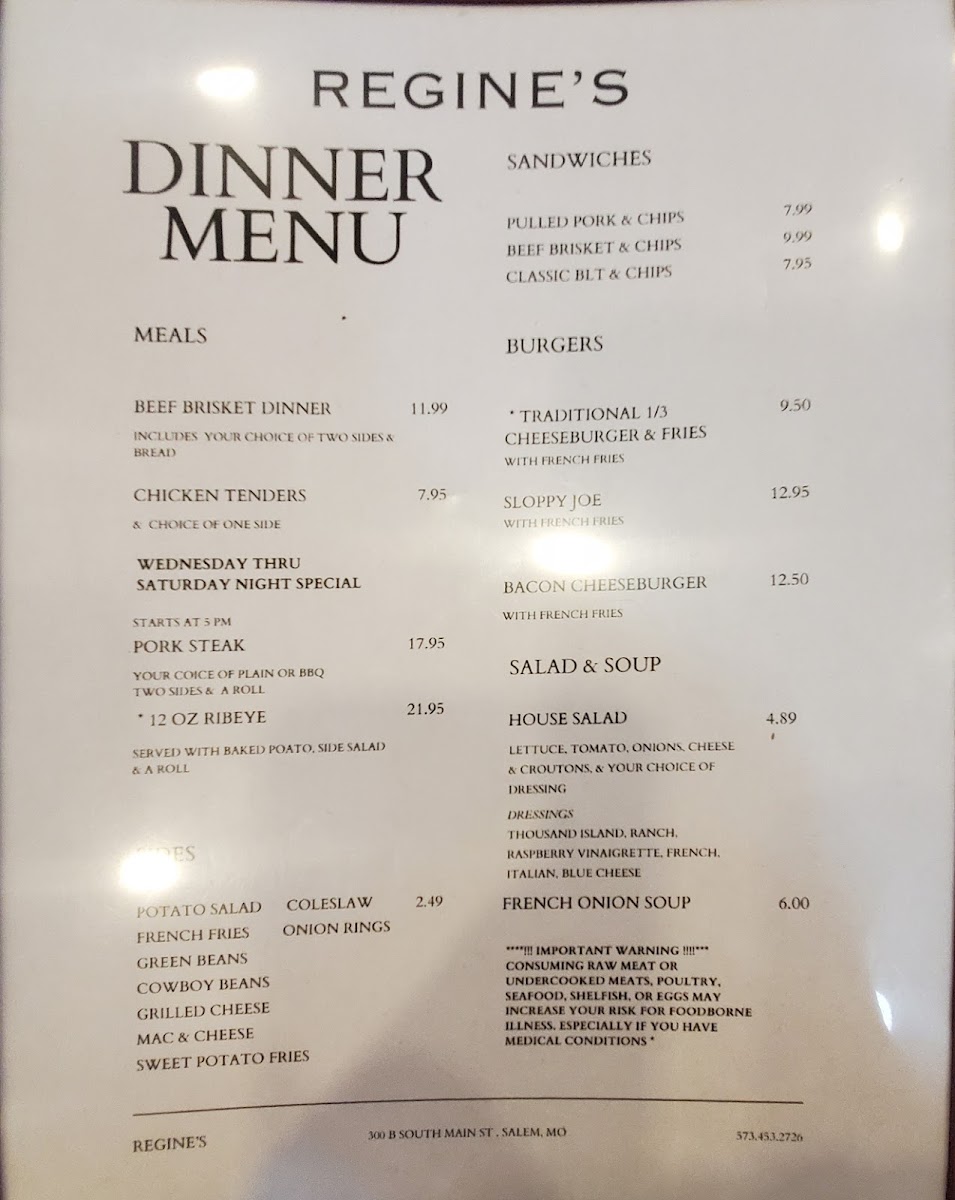 Regine's Common Kitchen menu board