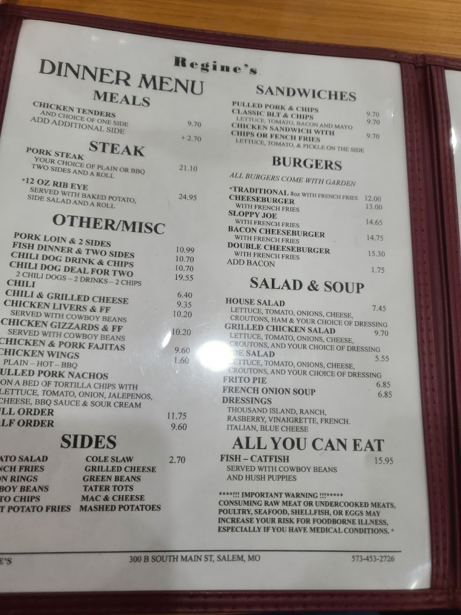 Regine's Common Kitchen menu board