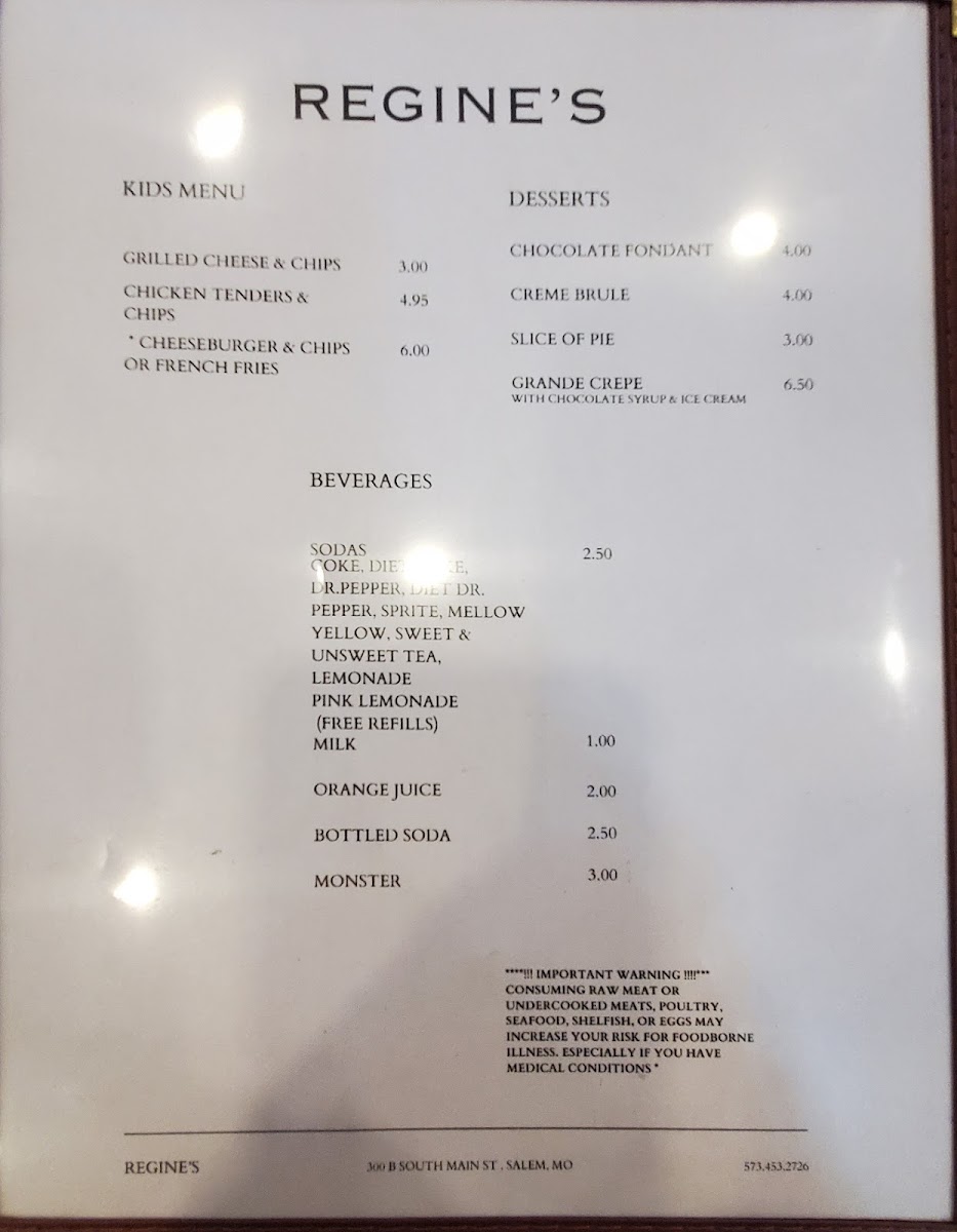 Regine's Common Kitchen menu board
