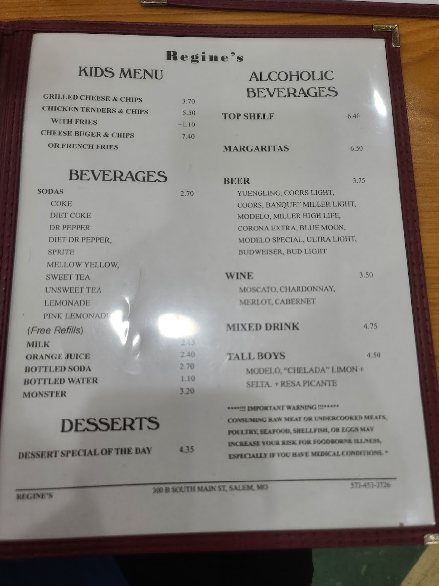 Regine's Common Kitchen menu board