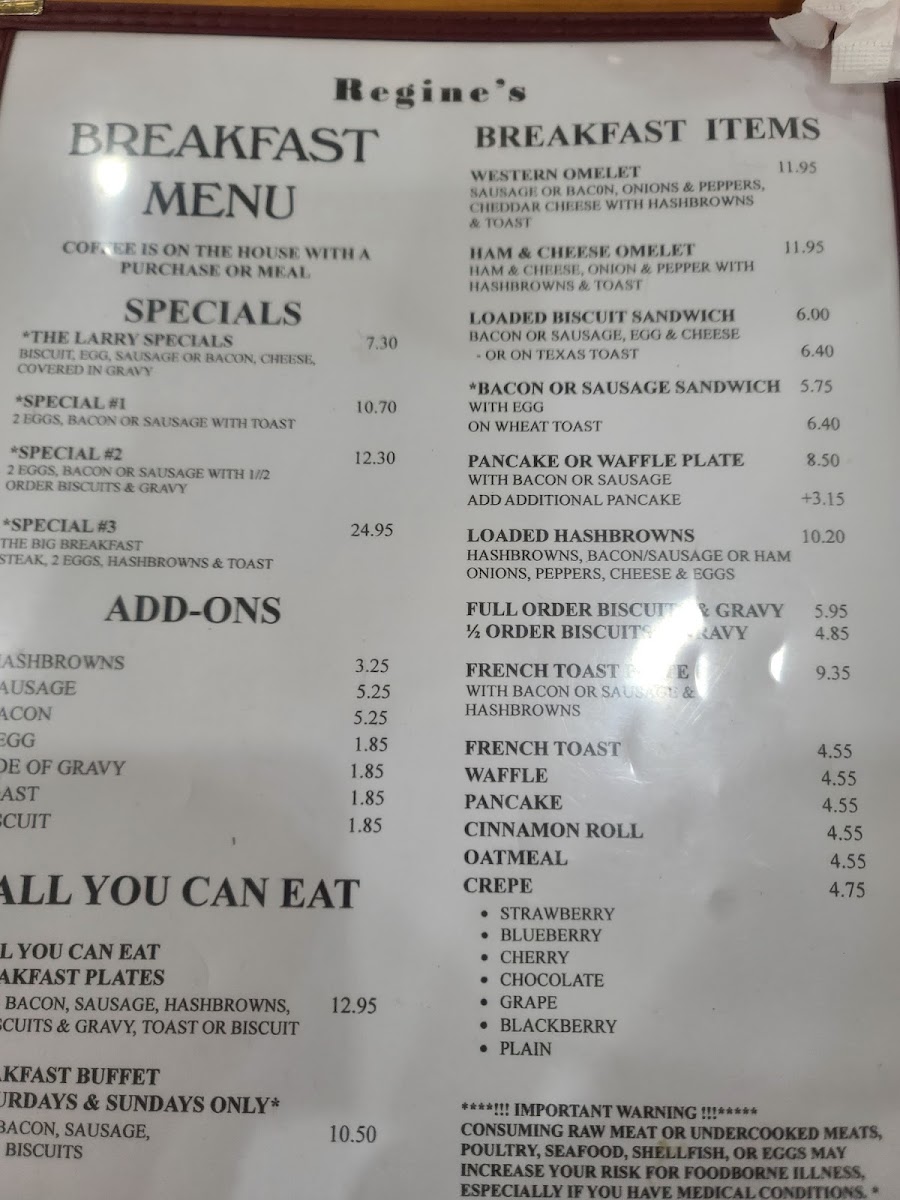 Regine's Common Kitchen menu board