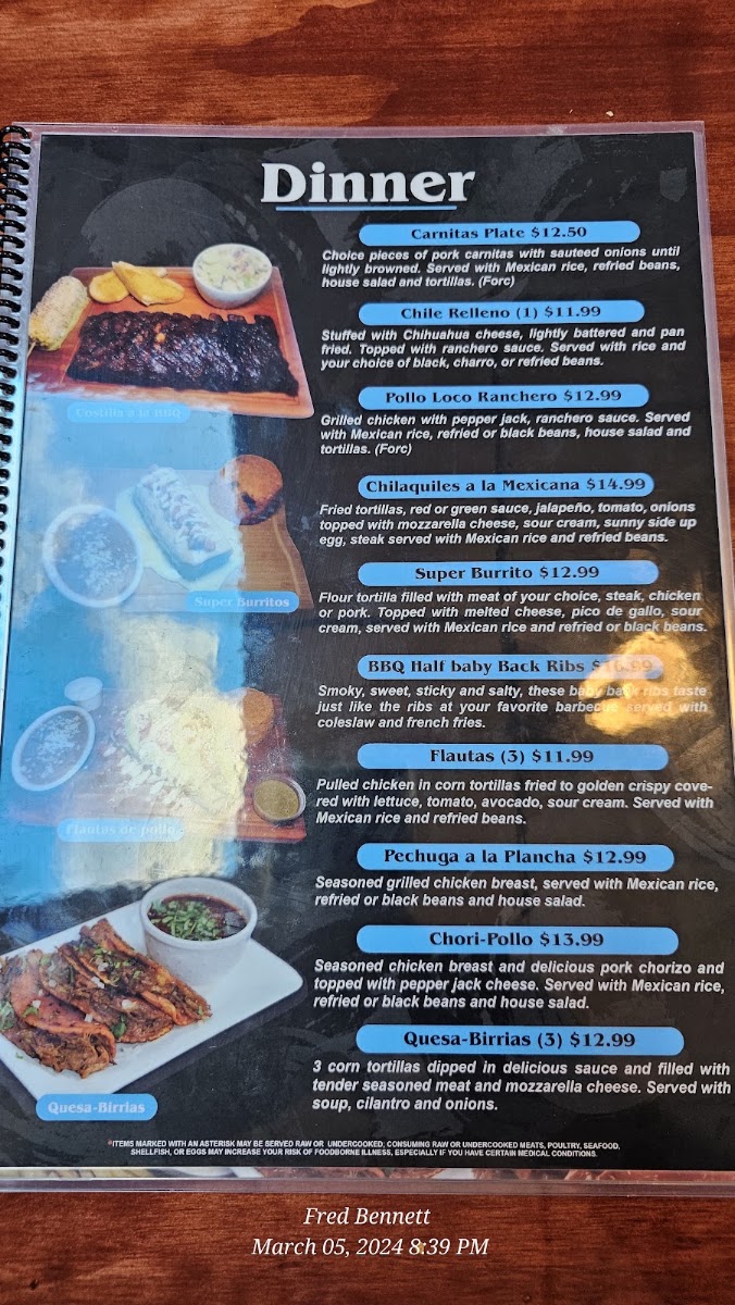 Vickos Tacos & Tequila menu board