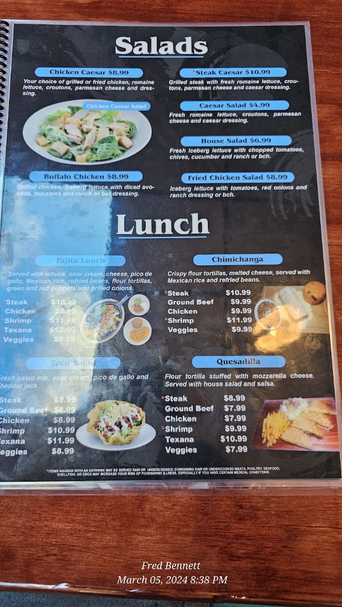 Vickos Tacos & Tequila menu board