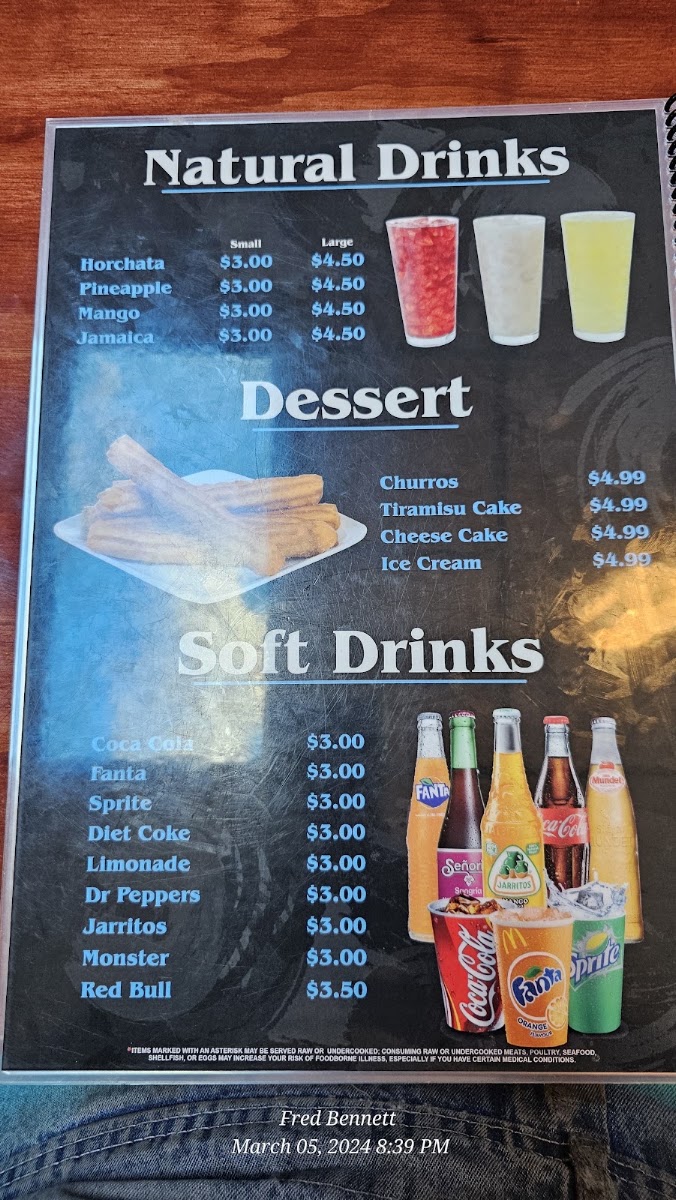 Vickos Tacos & Tequila menu board