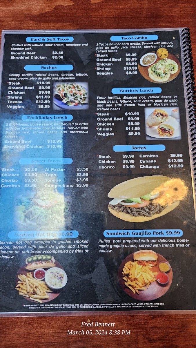 Vickos Tacos & Tequila menu board