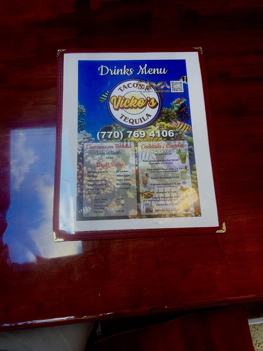 Vickos Tacos & Tequila menu board