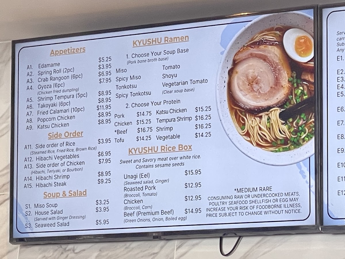 Kyushu menu board
