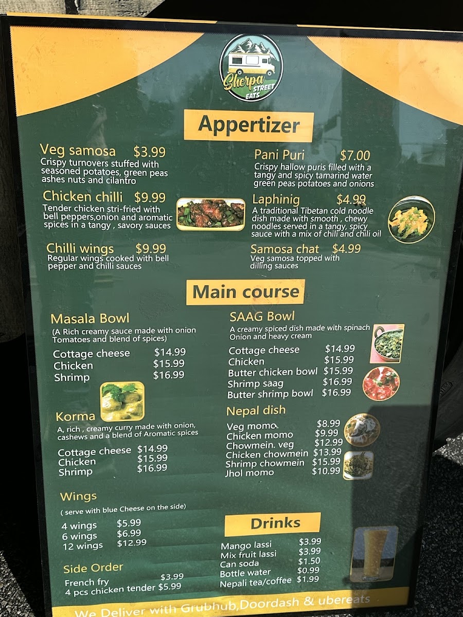 Sherpa Street Eats menu board