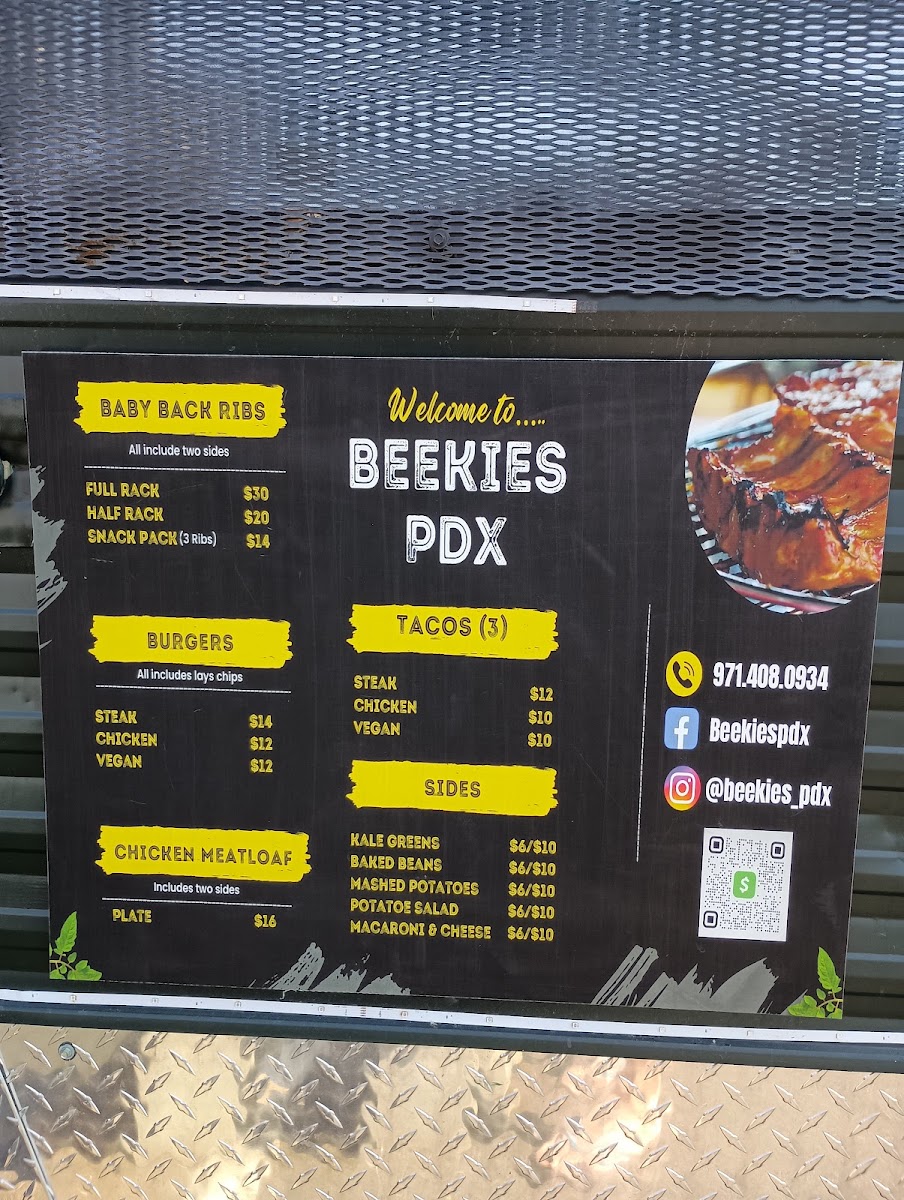 Beekies PDX menu board