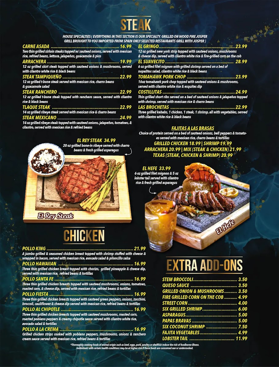 El Rey Tacos & Tequila menu board