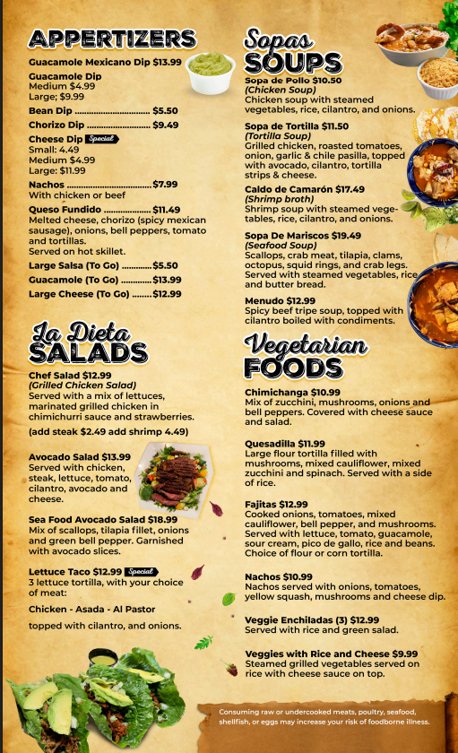 El Patron Mexican Bar & Grill menu board