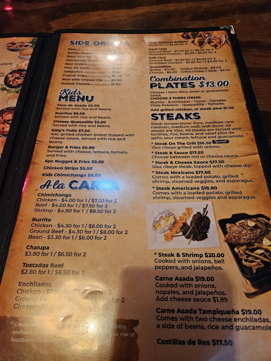 El Patron Mexican Bar & Grill menu board