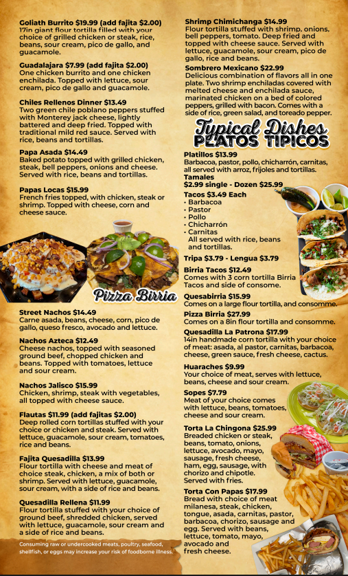 El Patron Mexican Bar & Grill menu board