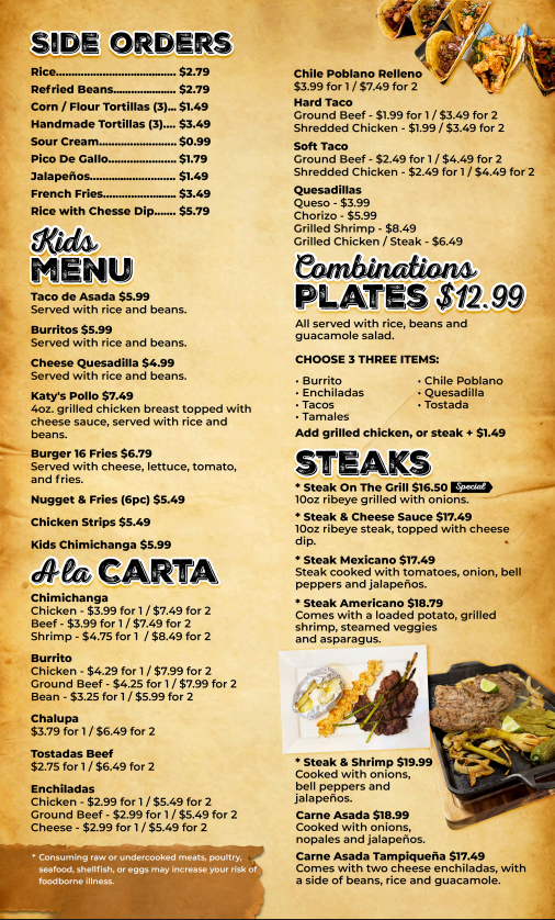 El Patron Mexican Bar & Grill menu board