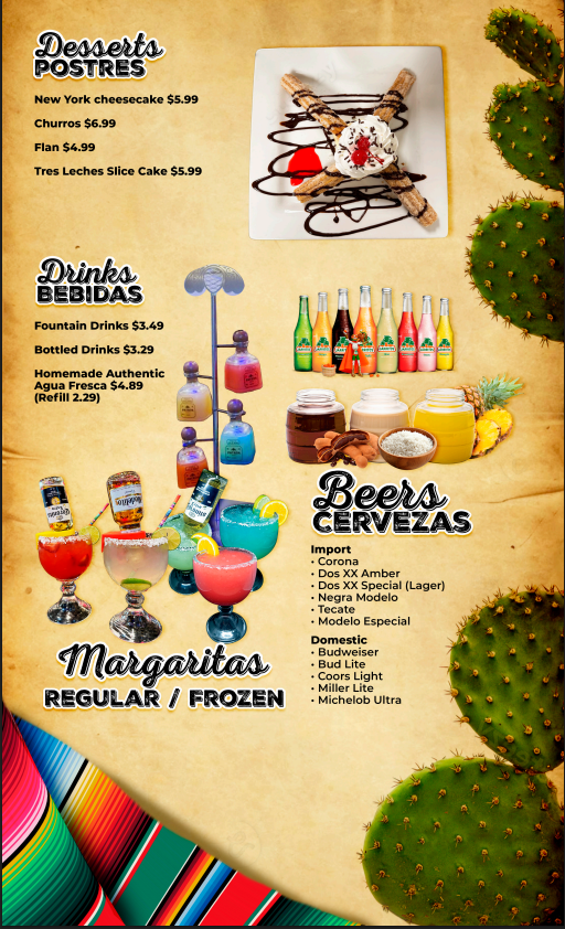 El Patron Mexican Bar & Grill menu board