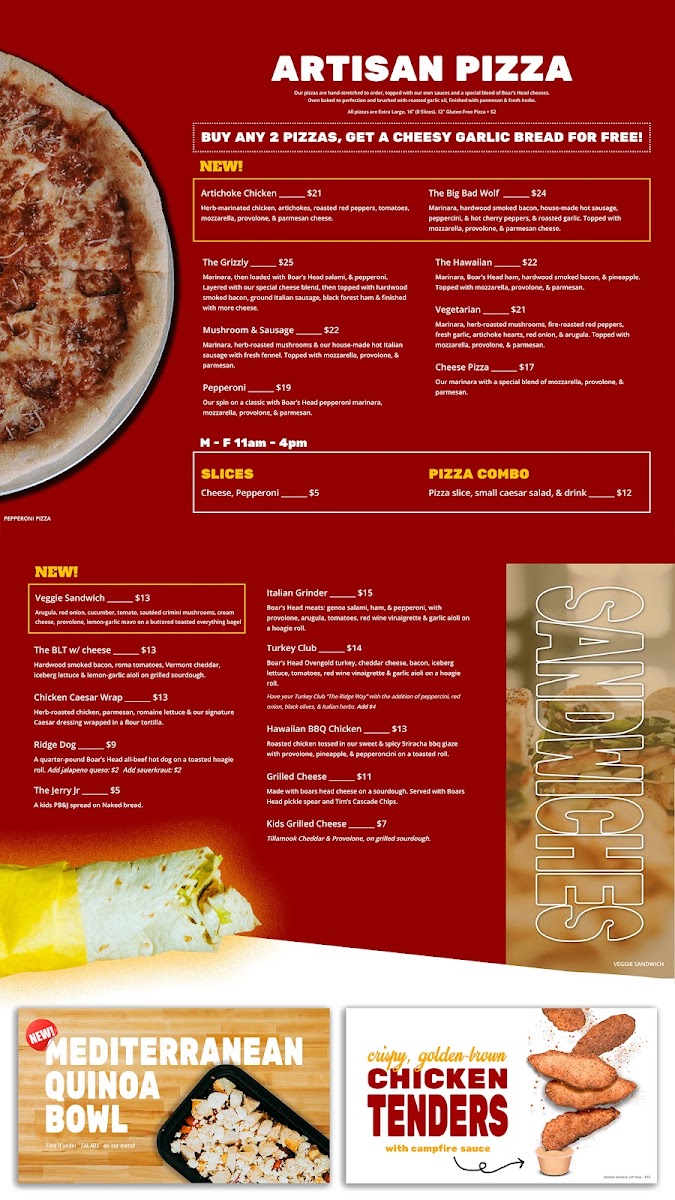 The Ridge Commons menu board