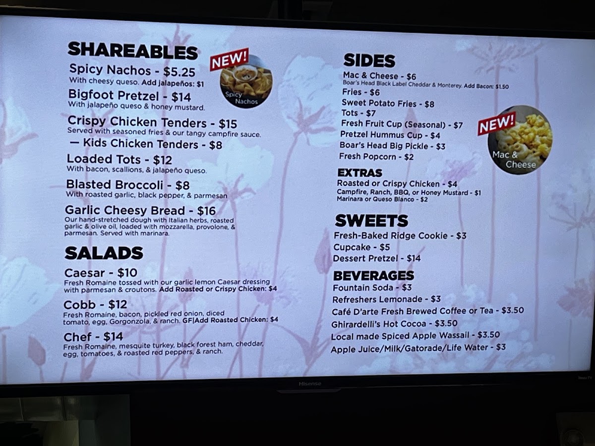 The Ridge Commons menu board