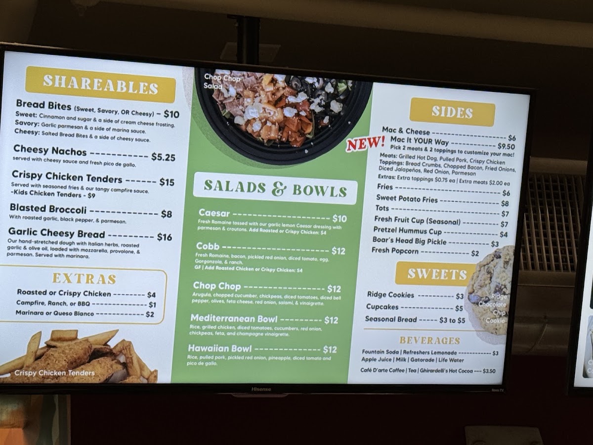 The Ridge Commons menu board