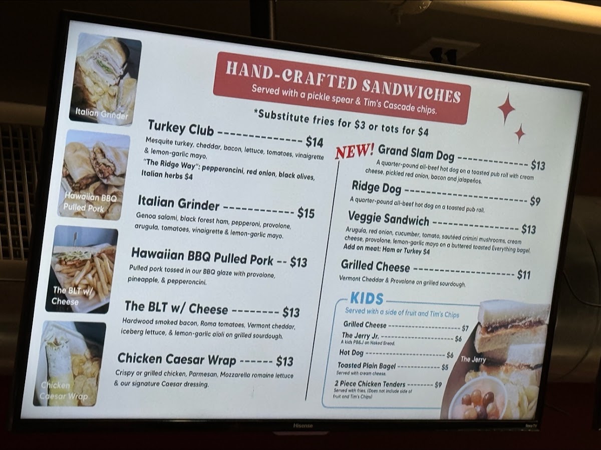 The Ridge Commons menu board