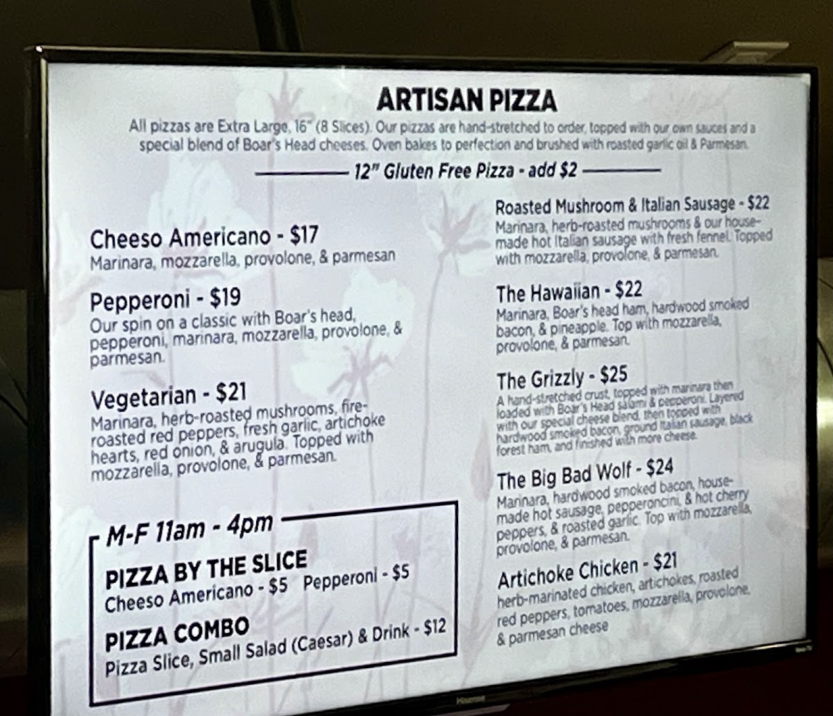 The Ridge Commons menu board