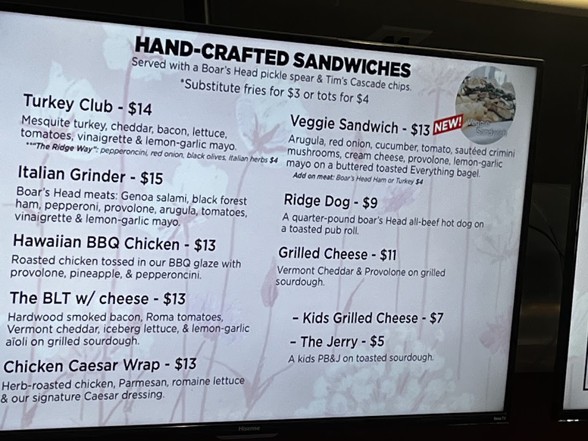 The Ridge Commons menu board