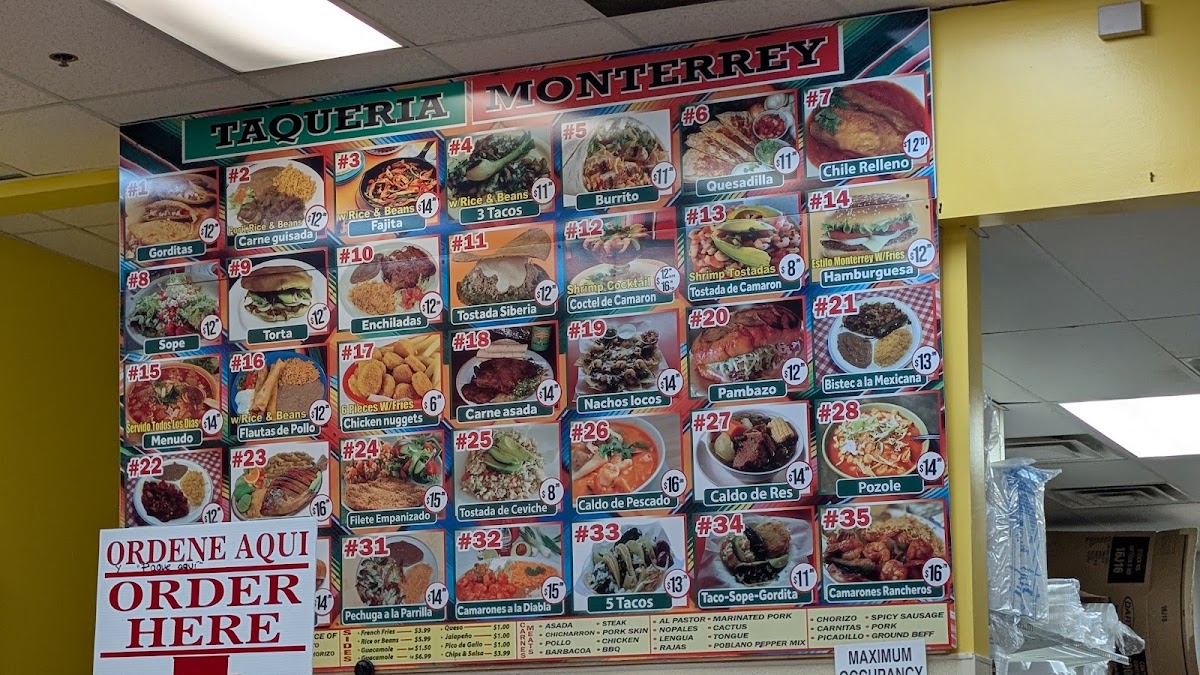 Taqueria Monterrey menu board
