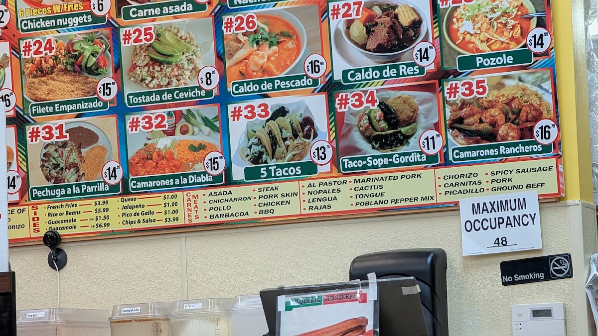 Taqueria Monterrey menu board