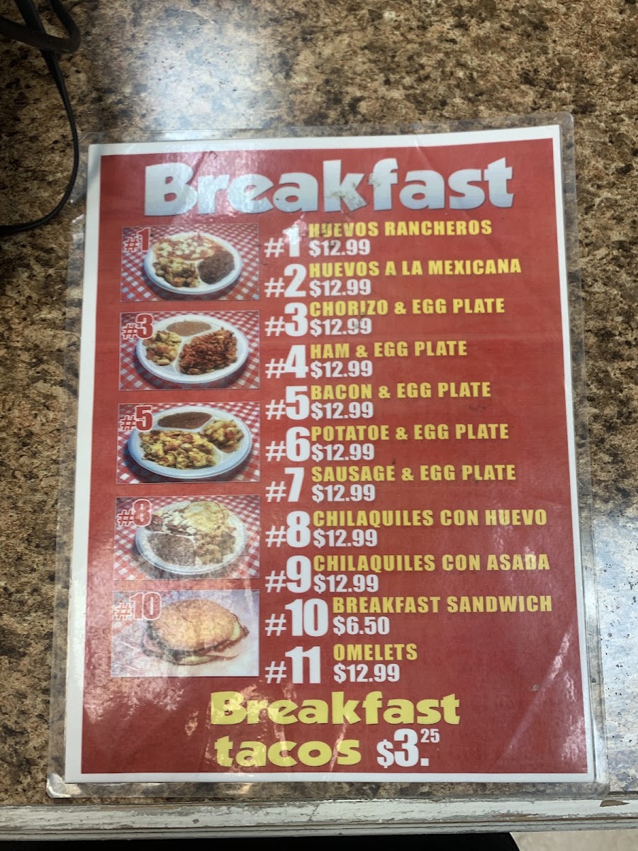 Taqueria Monterrey menu board
