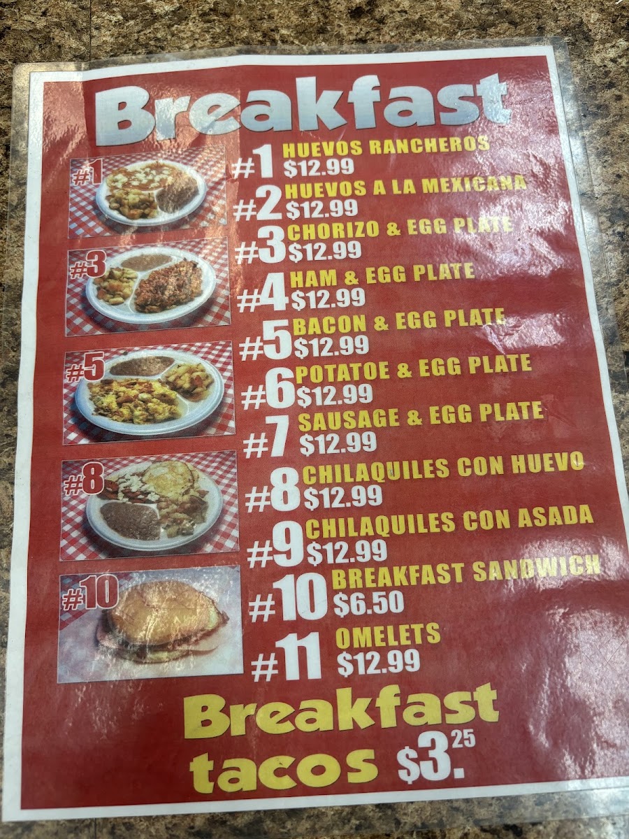Taqueria Monterrey menu board