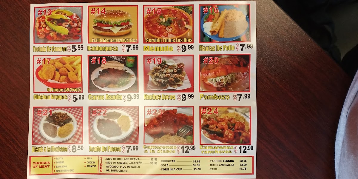Taqueria Monterrey menu board