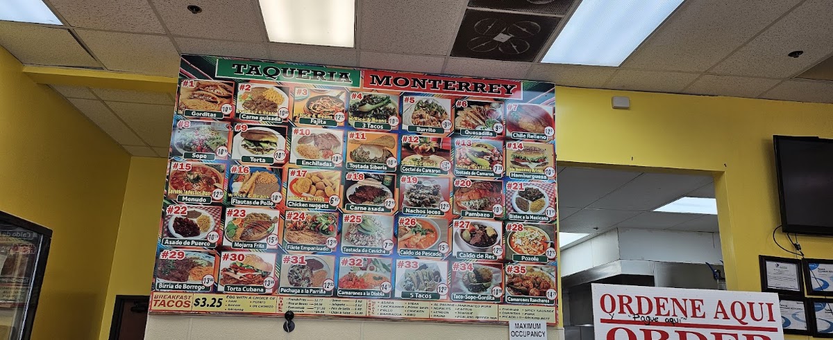 Taqueria Monterrey menu board